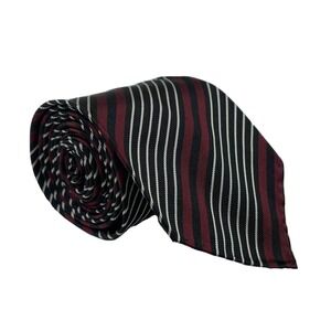 M.Ferretti Mens Tie Red Black White Striped Pure Silk Como Italy 3 Inch Width